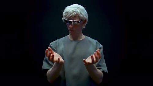 Vr Man Gesturing Augmented Simulation Closeup