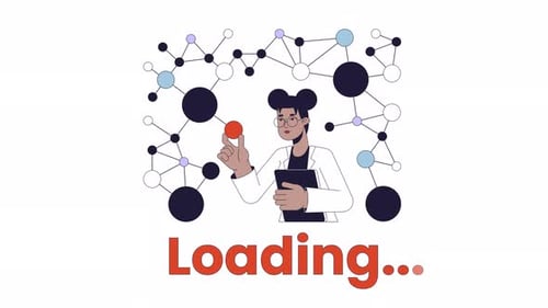 Molecule scientist in laboratory line 2D loading animation