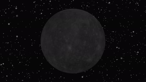 Animation of Mercury planet seen from galaxy in space, the globe spinning on satellite view on. 1569