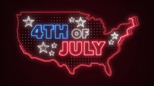 Dynamic Neon Fourth of July USA Map Title Animation