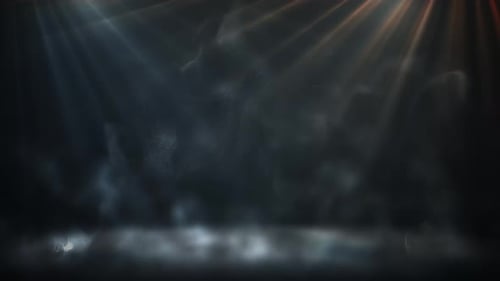 Cinematic Dark Stage with Spotlights and Floating Smoke Background