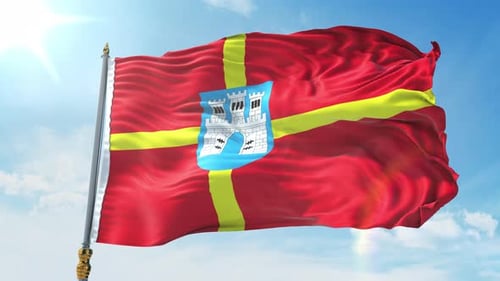 Realistic Waving Flag with Medieval Coat of Arms