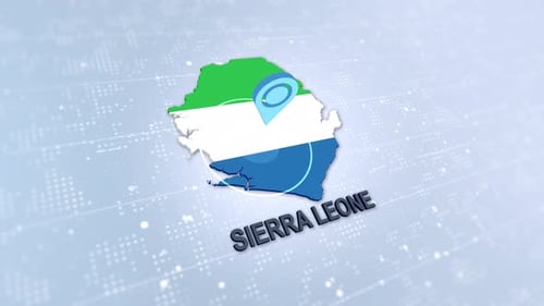 Animated 3D Map of Sierra Leone Flag with Location Pin