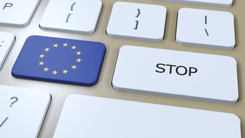 EU European Union Europe Country Flag and Stop Button 3D Animation