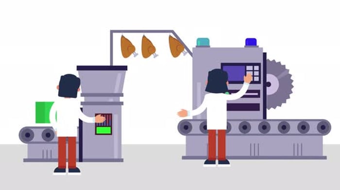 Flat Design Factory Automation for Food Processing, Backgrounds Motion ...
