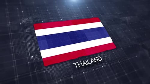 Thailand Flag Animation on Digital Map Background