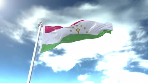Tajikistan Flag Waving Realistically in Cloudy Sky