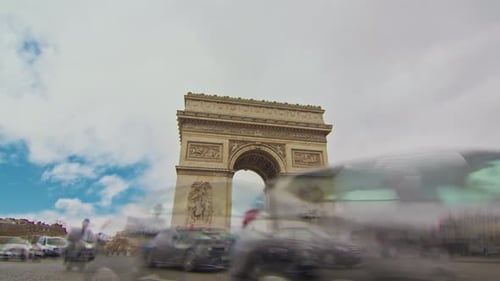 Traffic in Front of The Arc De Triomphe Paris France Timelapse