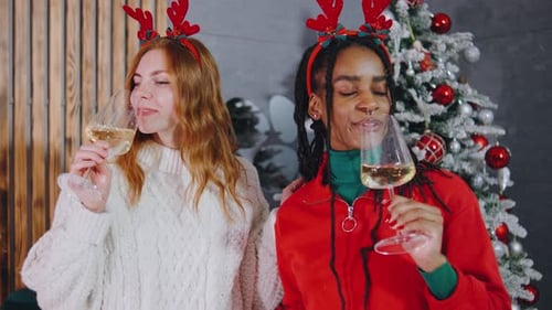 Friends Celebrating Christmas with Wine