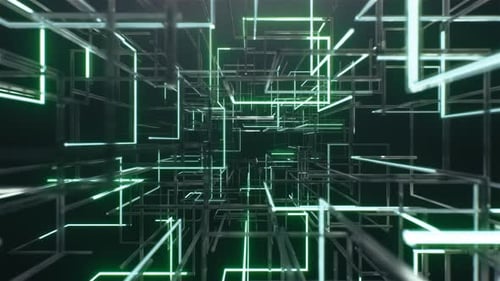 Futuristic Green Data Network Corridor Loop Fly Through Technology Background