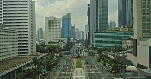 Jakarta, 25 September 2021, Aerial view of the HI roundabout surrounded by tall buildings