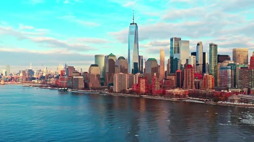 New York Skyline Downtown View New York Skyline Aerial Drone Cityscape New York Over Hudson