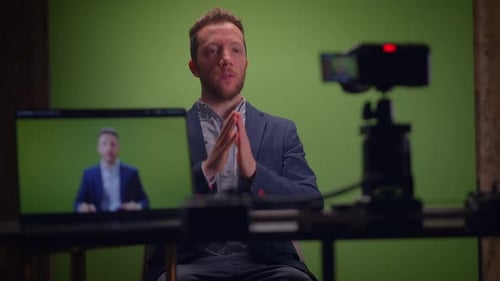 Skilled and Professional Presenter Performing in a Dynamic Environment with a Green Screen