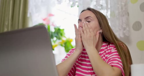 Young Woman Get Bad News on Laptop Look Desperate Feels Stressed