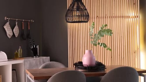 Cozy Interior Design with Wooden Accents and Lighting