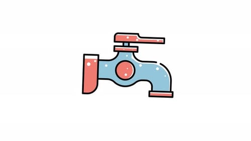 Blue faucet with red handles icon animation design