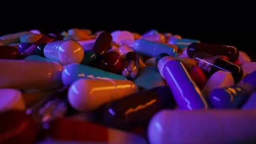 Makroansicht bunter Kapselpillen Pharmazeutisches Medikament für gesundheitsfördernde Nahrungsergänzungsmittel Nützlich