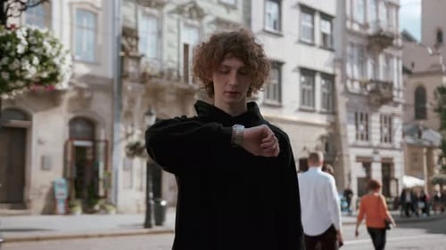 Handsome Young Man Waiting for a Woman on a Date on Street City Romantic Relationship Romance Summer