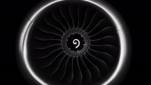 Rotating Airplane Engine in Black and White