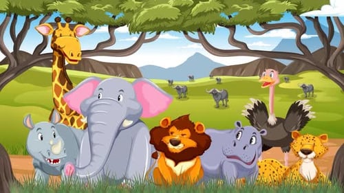 Animais fofos de safári africanos - Animais de desenho animado da selva