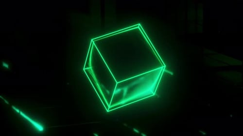 Green Glowing neon cube