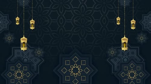 Elegant Ramadan Eid Background with Islamic Geometric Art and Golden Lanterns