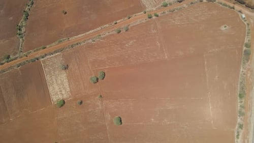 Aerial View of Rural Agricultural Fields and Dirt Roads