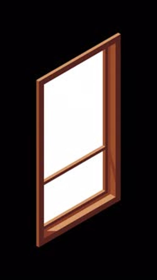Isometric window animation. Wooden closed window. Interior elements. Furniture elements. Isometric