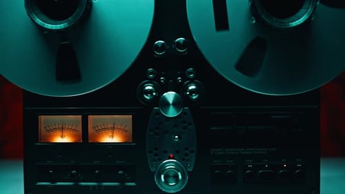 Retro Reel to Reel Tape Recorder Spinning