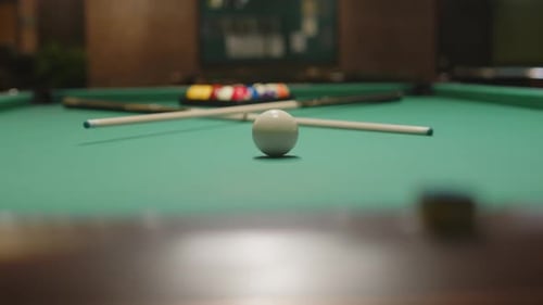 Cue Ball Placed on Baize Table for Pool Billiard