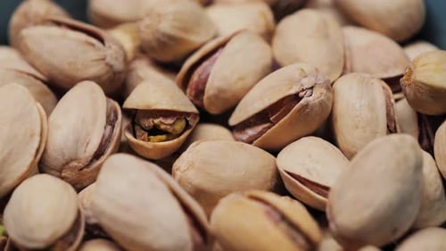 Macro Close-Up of Pistachio Nuts in Shells
