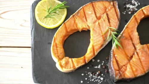 Grilled Salmon Steaks with Lemon and Rosemary
