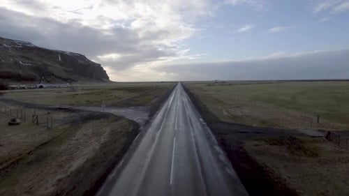 Aerial view of empty road in Iceland across beautiful countryside