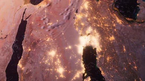 Arabian Peninsula, Saudi Arabia, Israel From Space. Planet Earth. Globe. Sunset