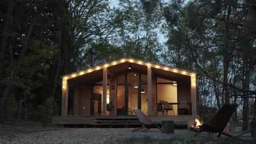 Cabin in the Woods at Twilight