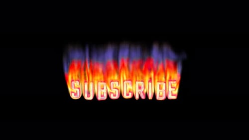 Subscribe - Burning text in pixelated retro-styled fire. Loop 3d animation on alpha.