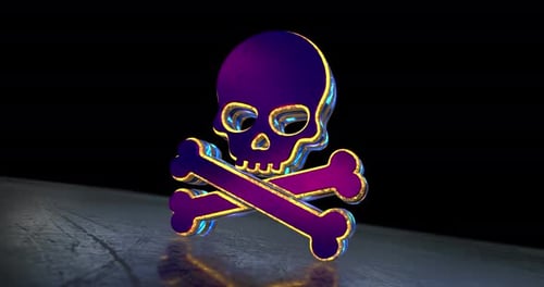 3D Glowing Skull and Crossbones Symbol Reveal