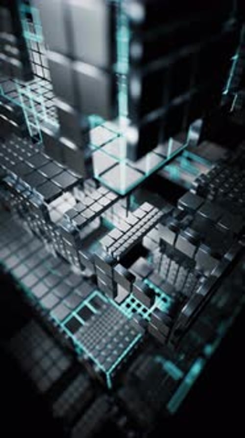 Fond de tableau cubique technologique métallique, rendu 3D.