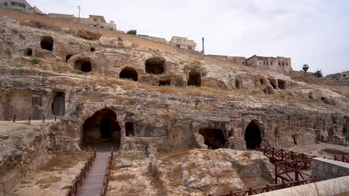 Rock tombs from the Roman period in ancient Kizilkoyun Necropolis 4K