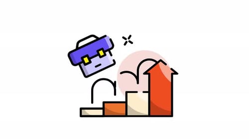 Business Briefcase Climbing Progress Bar Chart Flat Design Animation