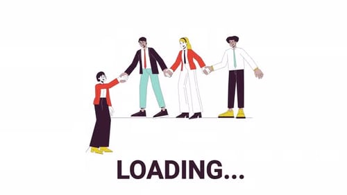 Office workers holding hands line 2D loading animation
