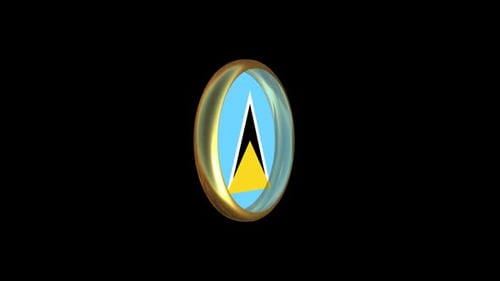 3D Golden Badge Animation of Saint Lucia Flag