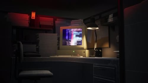 Ein Computersystem in einem dunklen Büro hacken