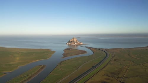 Mont Saint Michel from Afar in Broad Daylight, 4K Aerial Drone