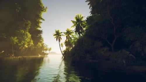 Scenic Nature Scene Bright River Landscape with Tropical Flora
