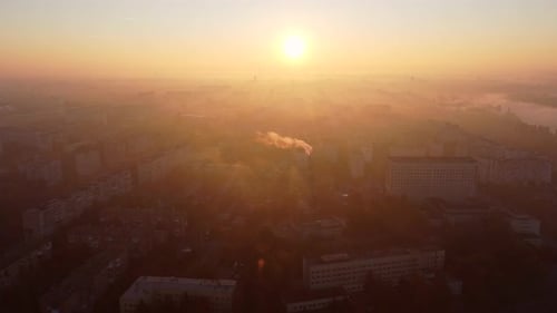 Many Multistorey Buildings Chimney with Smoke