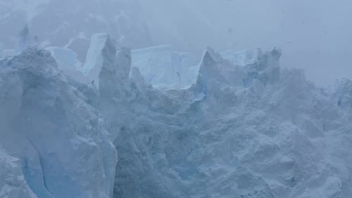 Glacier Panorama, Massive Ice Formation on Coast of Antarctica on Snowy Day