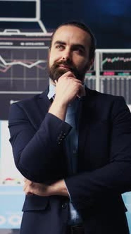 Vertical Video Modern Business Leader Thinking About New Successful Ideas for Growth