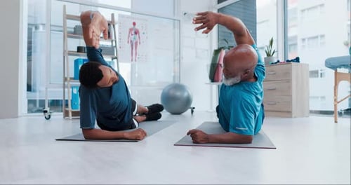Men Exercising in Physical Therapy Setting