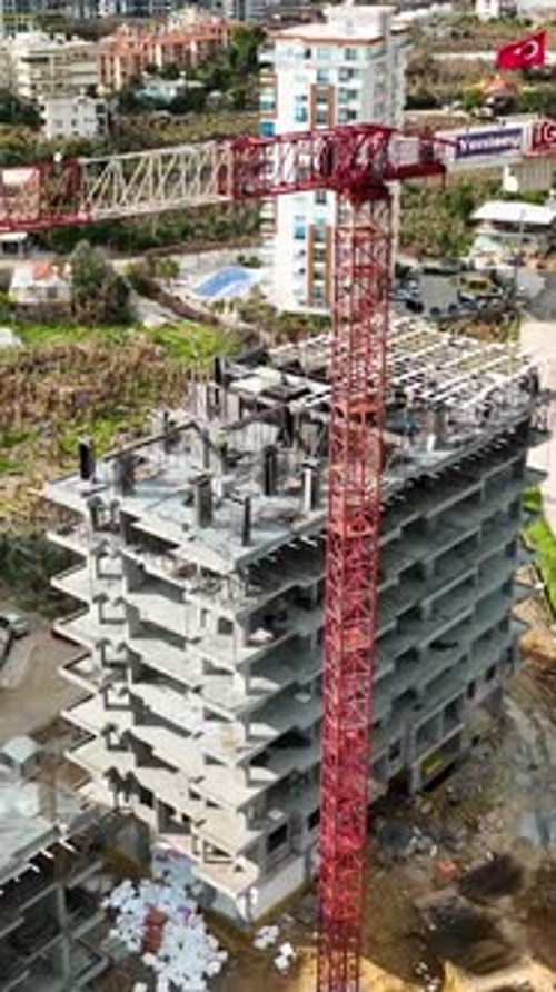 Vertical Video Aerial View Construction Site Work on Site